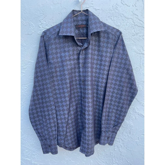ETRO Milano Mens Long Sleeve Button Down Collared Dress Shirts Blue Sz 39 - Picture 1 of 13